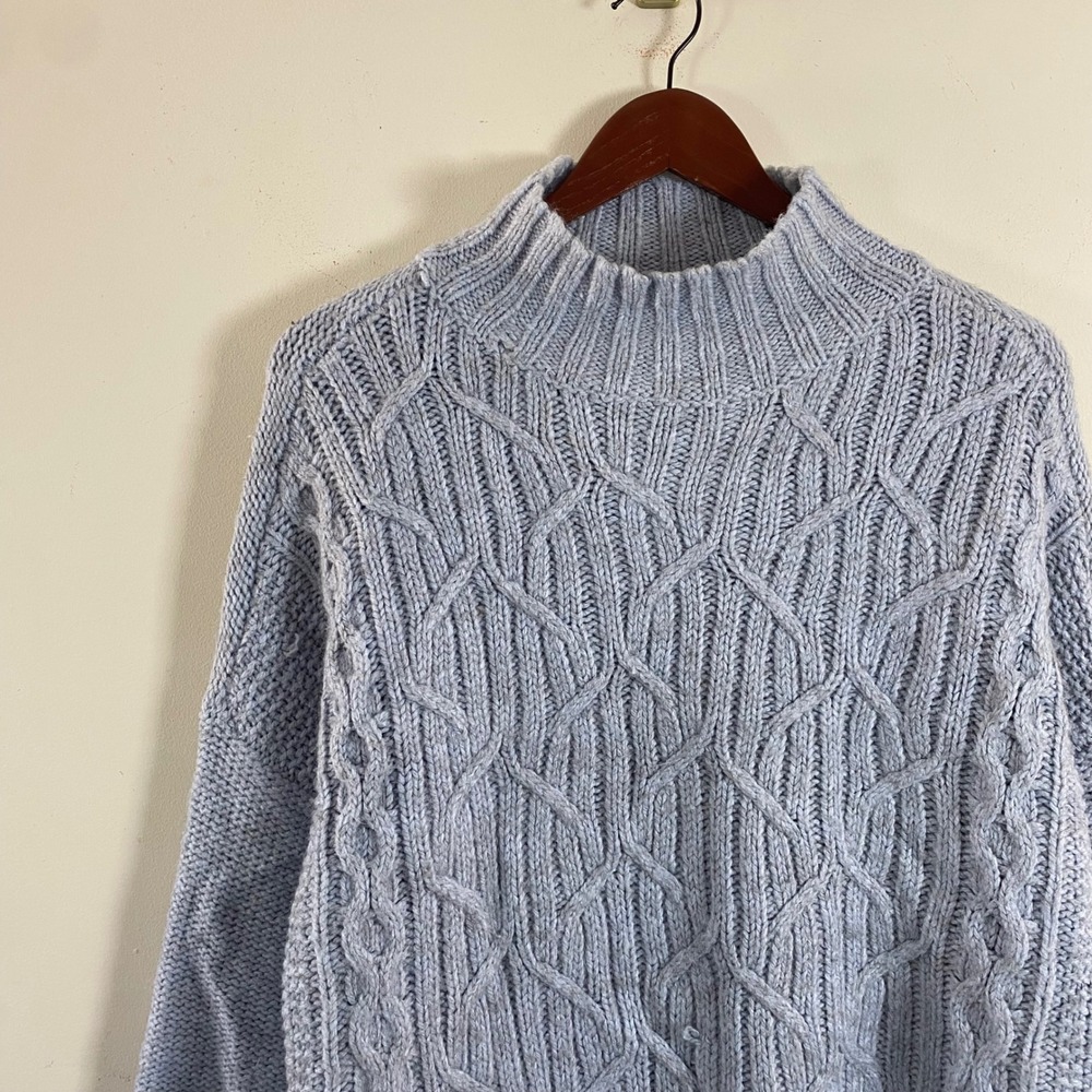 New Directions Cable Knit Turtleneck Sweater Light Blue Gray Size XL Cozy Winter - Picture 4 of 7